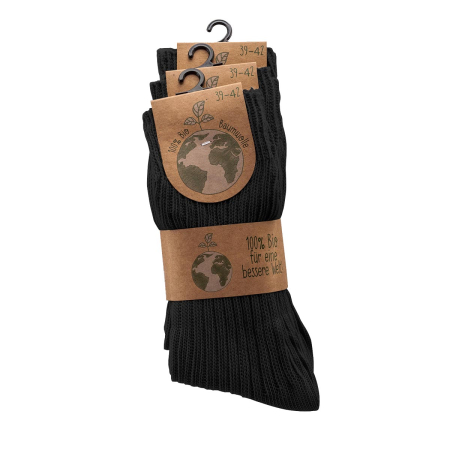 weiche Socken aus 100% BIO-Baumwolle Wowerat 2156, schwarz 3er Pack
