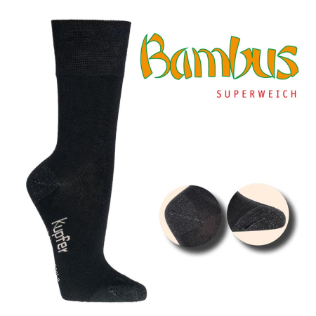 Superweiche Bambussocken mit Kupfer in Spitze und Ferse Wowerat 2268, schwarz 3er-Pack
