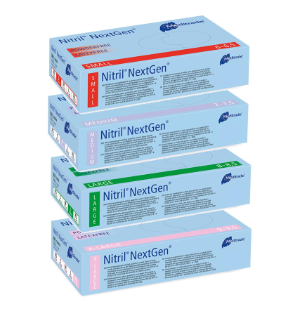 MEDITRADE NextGen Nitril- Untersuchungshandschuhe Einmalhandschuhe blau, Box mit 100 Stück