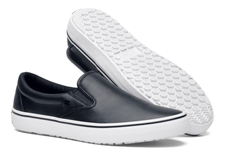 Shoes for Crews Merlin schwarz-weiß 42215, rutschfeste SFC Slipper aus Leder 35-48