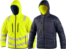 Winter-Warnschutz-Jacke mit warmer Fütterung, beidseitig tragbar. gelb/blau